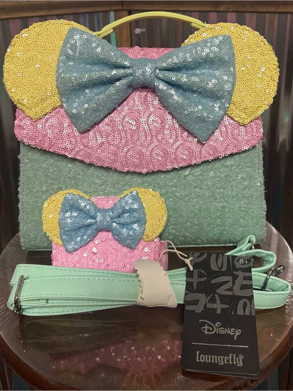 Loungefly Disney Minnie Mouse Pastel Sequin Crossbody Bag & Card Holder 2023